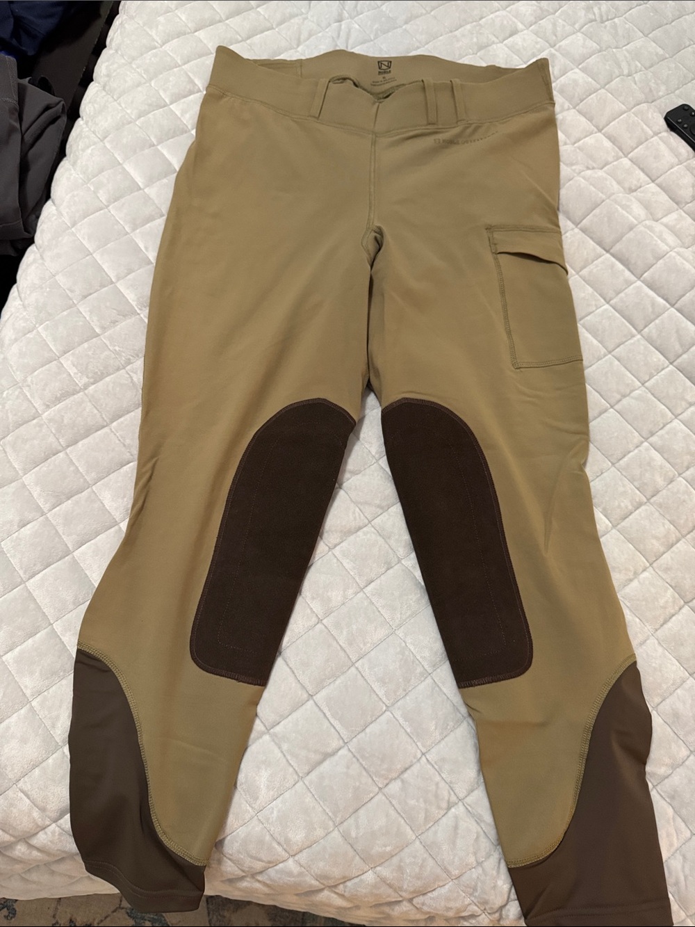 Women’s Noble Outfitters Riding Breeches in Khaki with Brown Knee Patches XL